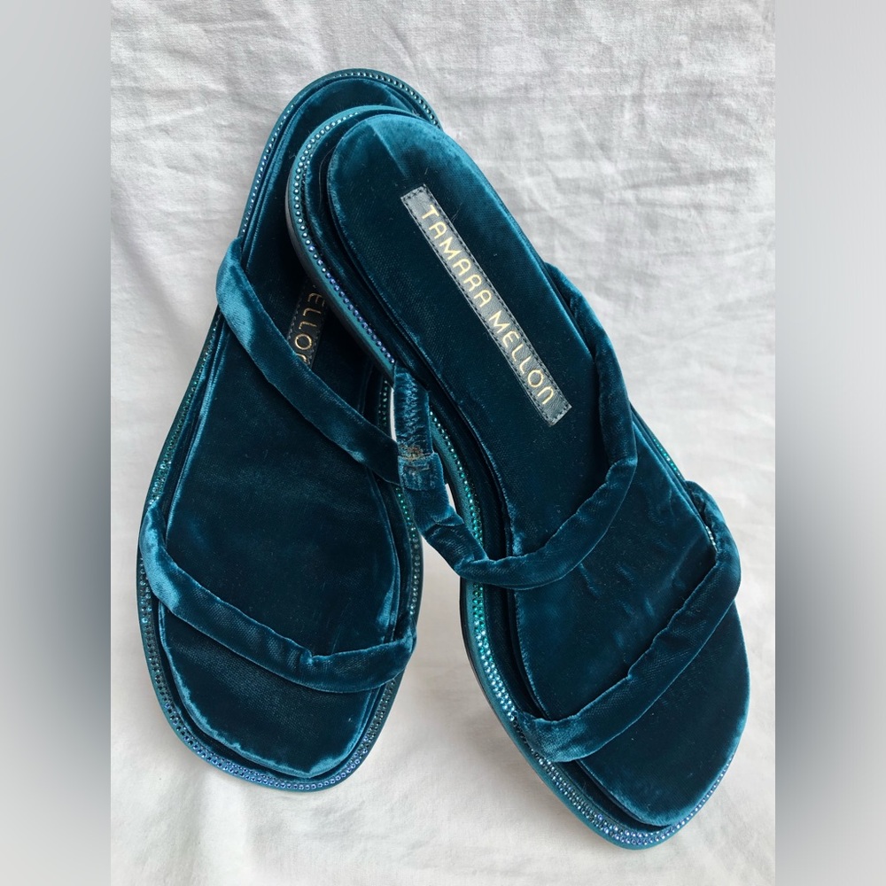 Tamara Mellon Teal Velvet Women's Slippers